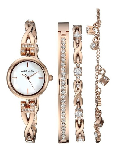 Relógio E Pulseira Anne Klein Cristais Swarovski Ak/3082rgst