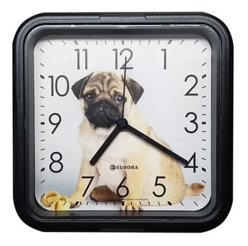 Imagem 1 de 4 de Relógio De Parede Eurora Cozinha Sala Dog Preto 6589