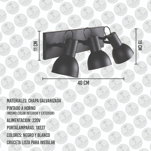 Imagen 2 de 10 de Lampara Aplique Spot Tres Luces Apto Led