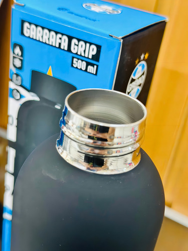 Garrafa Termica Grip 500ml Emborrachado Times - Gremio Preta