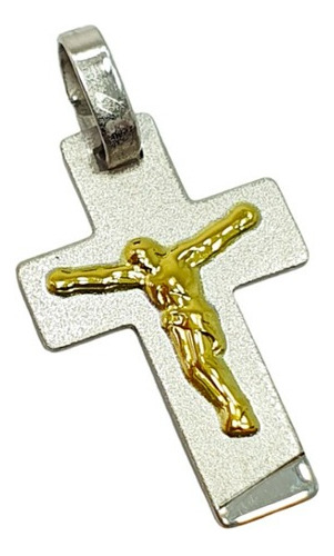 Dije Cruz Plata Y Oro 18kts Religiosa Cristo Hombre Mujer 