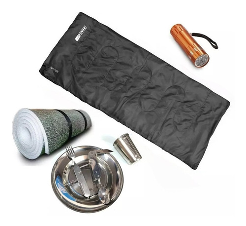 Combo Bolsa Dormir + Aislante Linterna Set Kit Bolso Rancho