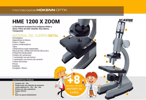 Microscopio Optico Para Niños Hokken Hme 1200x Zoom Con Luz