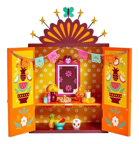 Set De Caja De Madera Con Ofrenda Del Día De Los Muertos