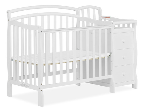 Mini Cuna 3 En 1 Blanca, Cambiador Y Ajustable En Altura