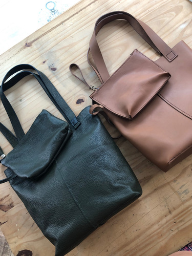 Cartera Tote De Cuero Vacuno Cosido A Mano Verde Oscuro Lisa Oro Verde Oscuro