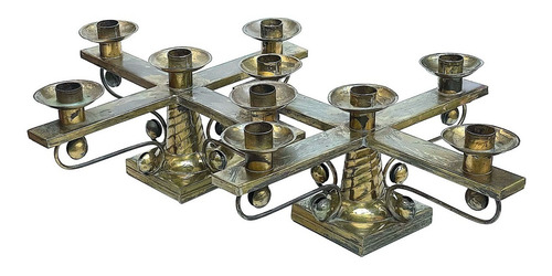 Candelabros Mexicanos De Hojalata Dorada, Mid Century (Usado)