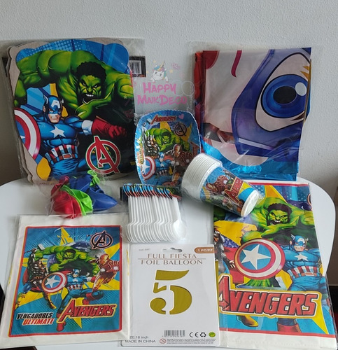 Set, Kit De Decoración Infantil Avengers, Para 12 Personas. 