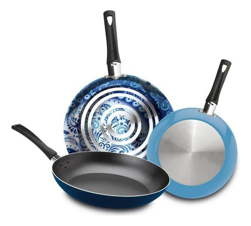 Set De 3 Sartenes Con Antiadherente Ekco Photo Blue