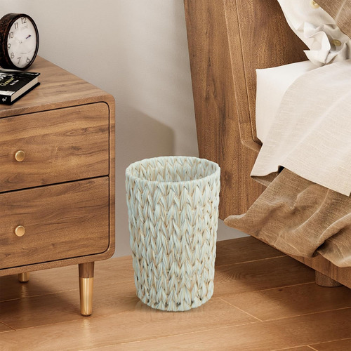 Cubo De Basura De Mimbre Decorativo, 2 Galones, Color Blanco