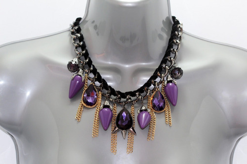 Collar Moda Dama Mujer Vintage Negro Morado Cristales Cc221