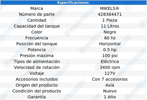 Compresor Aire 1/2 Hp Libre Aceite 3 Gal Mikels 12 Litros0