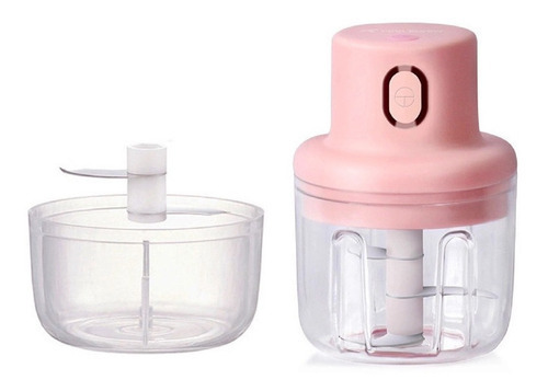 Mini Processador Elétrico Triturador Alho Recarregável Usb Cor Rosa/Transparente