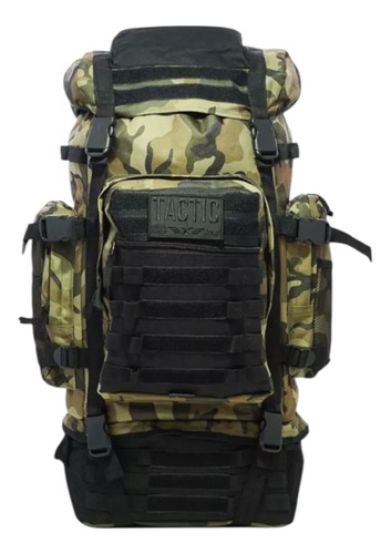 Mochila Mochilero 70 Lts Camuflada Reforzada Camping Verde Claro Camuflado