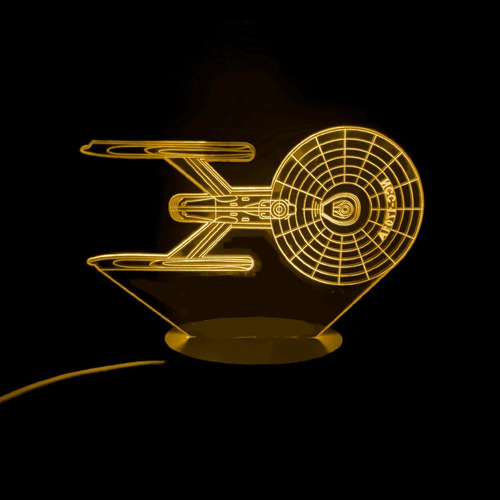 Lámpara 3d Nave Uss Enterprise Star Trek Base Madera