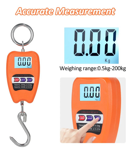 Báscula Balanza Colgante Gancho Digital Lcd Portátil 200kg Naranja