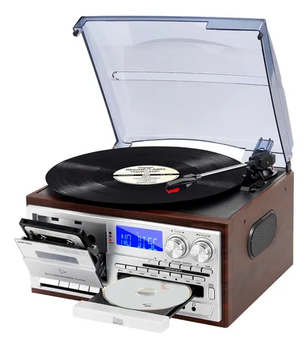 Tocadiscos 9 En 1 Bluetooth Vintage Cd Cassette Usb Sd Plata