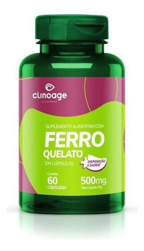 Ferro Quelato Bisglicinato Suplemento 60 Cápsulas Clinoage Sabor Vitamina