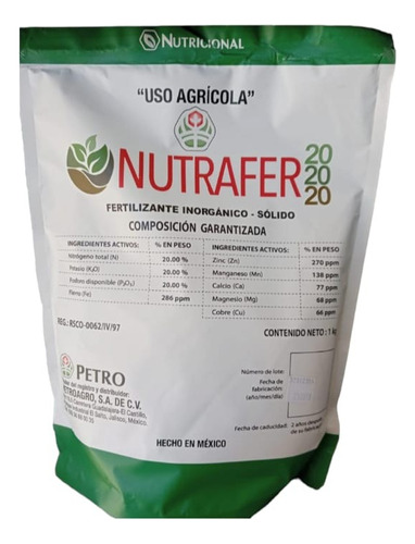 Nutrafer 20-20-20- Fertilizante Npk Triple 20 1 Kg