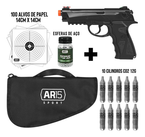Pistola Pressão Rossi C12 + Esferas Aço + Capa Acolchoada