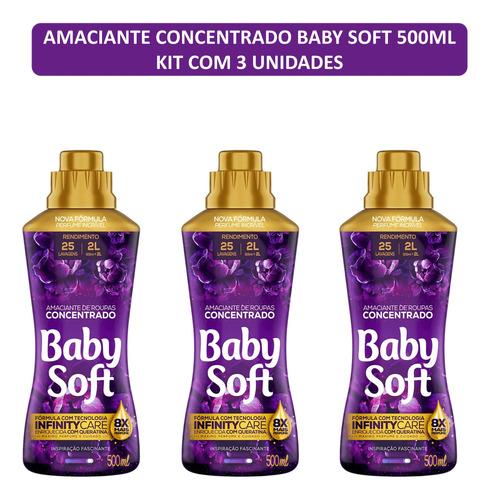 Amaciante Concentrado Baby Soft 500ml (roxo) - Kit C/ 3 Unds