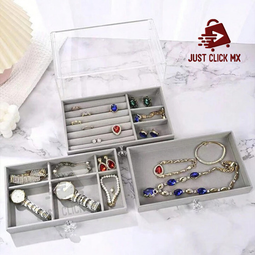 Alhajero Estuche Organizador De Joyas Aretes 3 Niveles Suave Color Gris