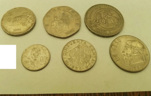 Monedas Mex 1980 Lote 6: 20 50 Centavos 1 5 10 20 Pesos