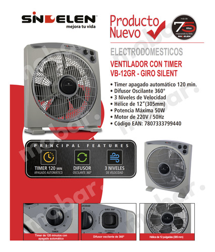 Ventilador Box Mesa Piso Sindelen Vb-12 Silencioso Timer 120