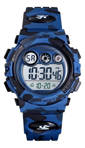 Reloj pulsera digital Skmei 1547 con correa de poliuretano color azul oscuro - fondo gris