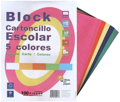 Cartoncillo Carta Block 5 Colores 100 Hojas