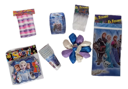 Kit Decoración Frozen 12 Niños Bombas+vasos+mantel+feston