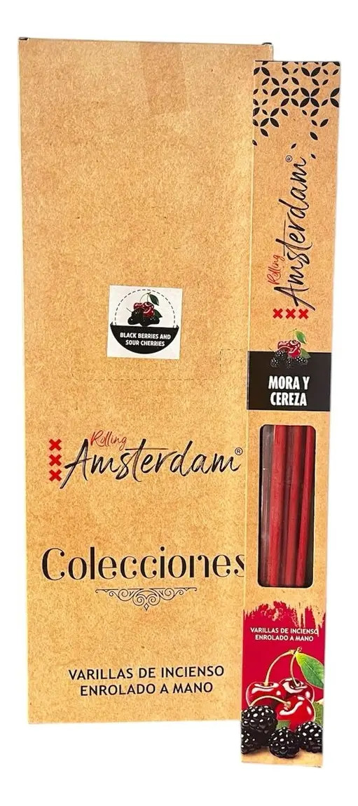Rolling Amsterdam Incienso Premium Varilla Grande Xl Jumbo Fragancia Mora Y Cereza