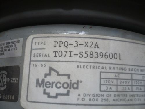 New Mercoid Ppq-3-x2a Pressure Switch Bbz