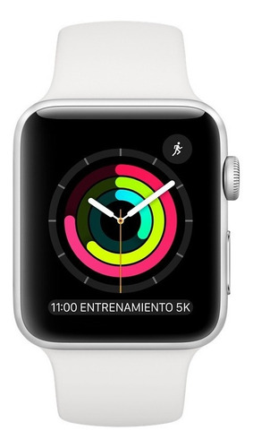 Apple Watch Series 3 (GPS) - Caja de aluminio plateado de 42 mm - Correa deportiva blanco