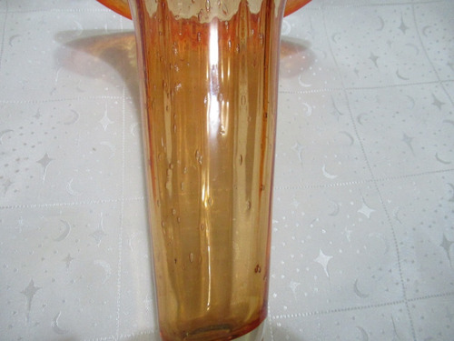 Par Floreros Cristal Veneciano Naranja Soplado Artesanales (Usado)