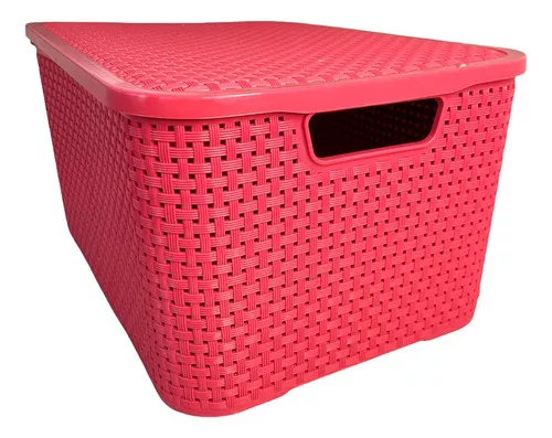 Kit 2 Caixas Organizadoras Rosa Rattan com Tampa 20 Litros