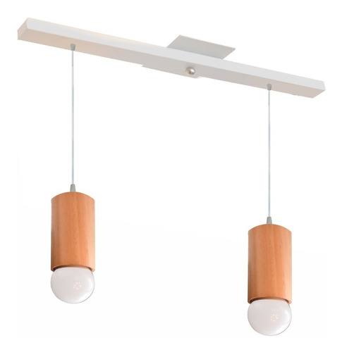 Colgante 2 Luces Madera Nordico + Led E27 Diseño Puraluz