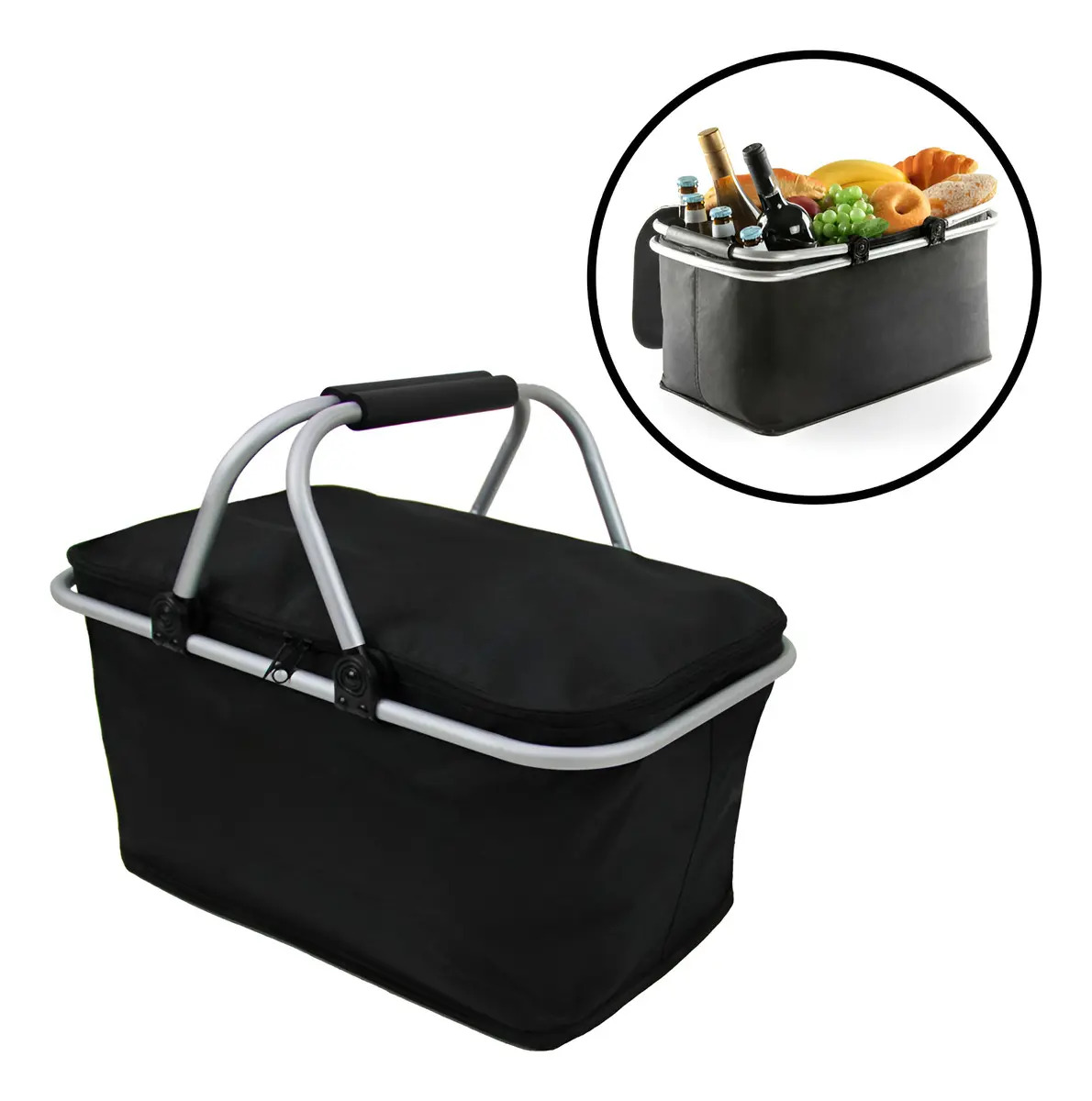 Cesta Térmica 30l Bolsa Dobrável Alimentos Bebidas Preto