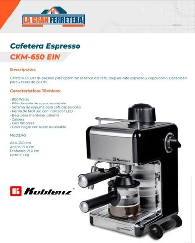Cafetera Espresso Ckm-650 Ein. Koblenz | Envío gratis