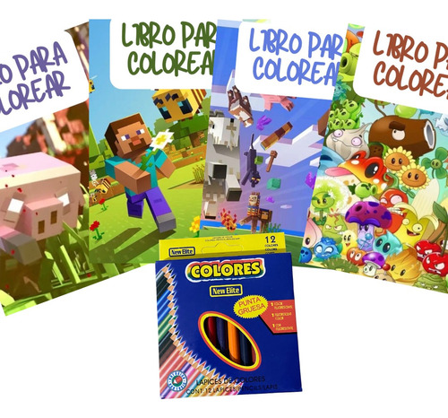 Pack 4 Libros Para Colorear Plantas Vs Zombies Minecraft