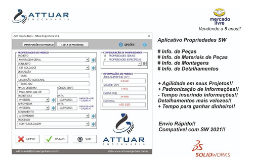 App Solidworks Propriedades Peça Montagem Detalhamento