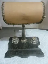 Comprar Antigua Escribanía Con Lampara Pie De Bronce Tintero  