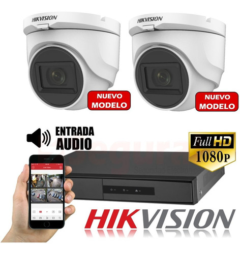 Kit Seguridad Hikvision Dvr 4 + 2 Camaras 2mp Full Hd 1080p