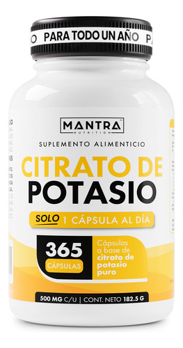 Citrato De Potasio De 365 Cápsulas Mantra Nutrition Sabor Sin Sabor