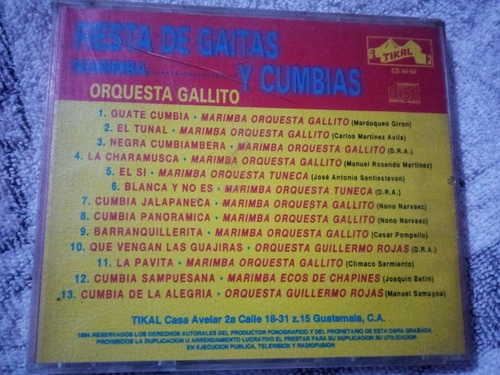 Cd Marimba Orquesta Gallito Fiesta De Gaitas Y Cumbias Impor (Usado)
