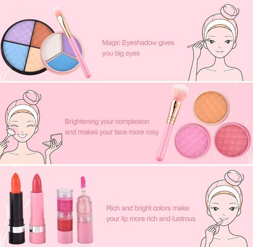 Set De Maquillaje Real Para Niñas Lavable, 21 Pcs En Maleta