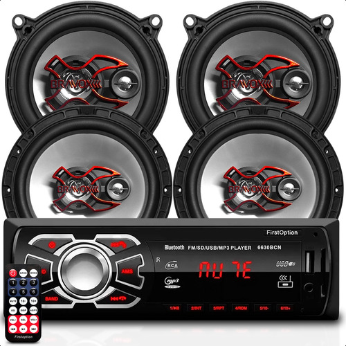 Som Pra Carro Completo Rádio + Alto Falantes Bravox 100w Par