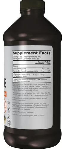 l carnitina liquida 1000 mg NOW 1,000 L-Carnitine Liquid party tested Carnitina Lquida 3000 16SERV (Nutrex)