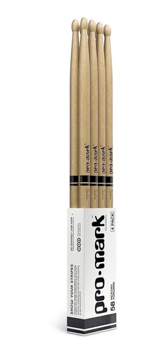 Baqueta Pro Mark 5b Kit Com 4 Par Hickory Americano Madeira