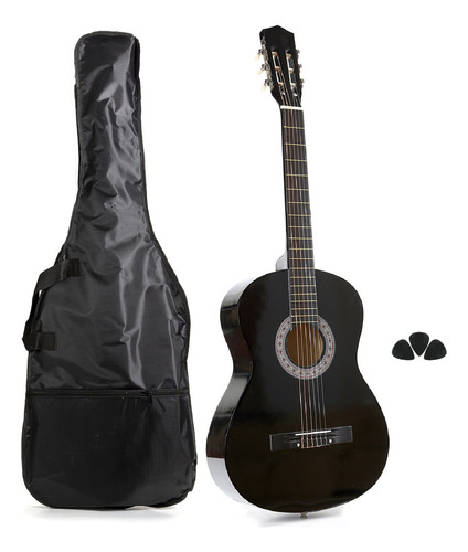 Guitarra Criolla Clasica Femmto Cg001 De Color Negro Para Mano Derecha Con Funda Y Puas Para Uso De Niños Y Adultos Acabado Profesional